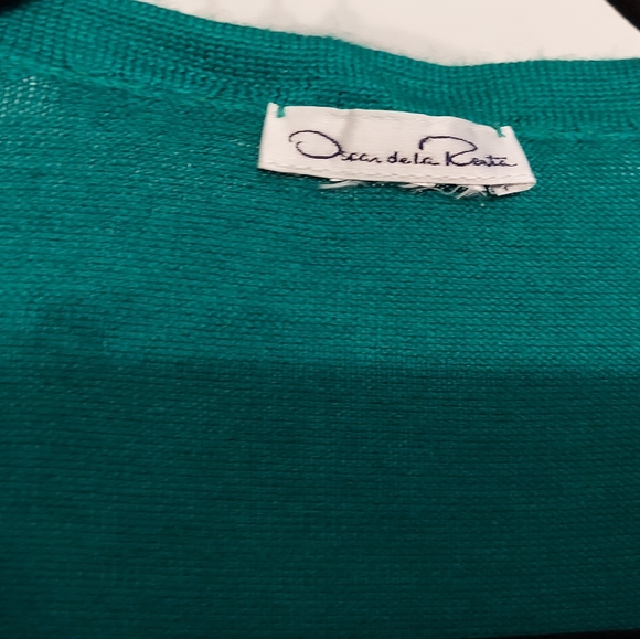 $,1590 OSCAR DE LA RENTA EMERALD GREEN WOOL RUNWAY KNIT CARDIGAN US L - Picture 3 of 4